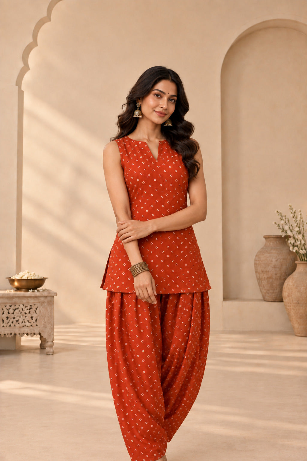 VARSHA RUST BANDHEJ FARSHI SET