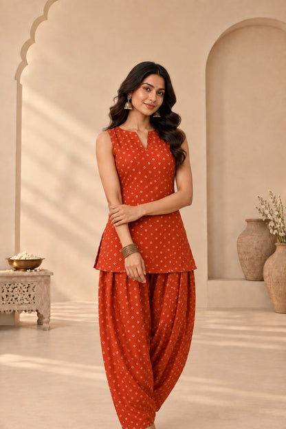 VARSHA RUST BANDHEJ FARSHI SET