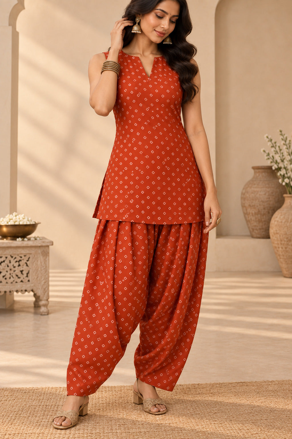 VARSHA RUST BANDHEJ FARSHI SET