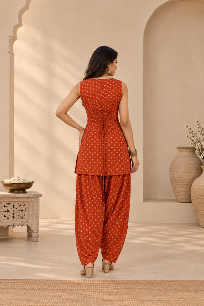 VARSHA RUST BANDHEJ FARSHI SET