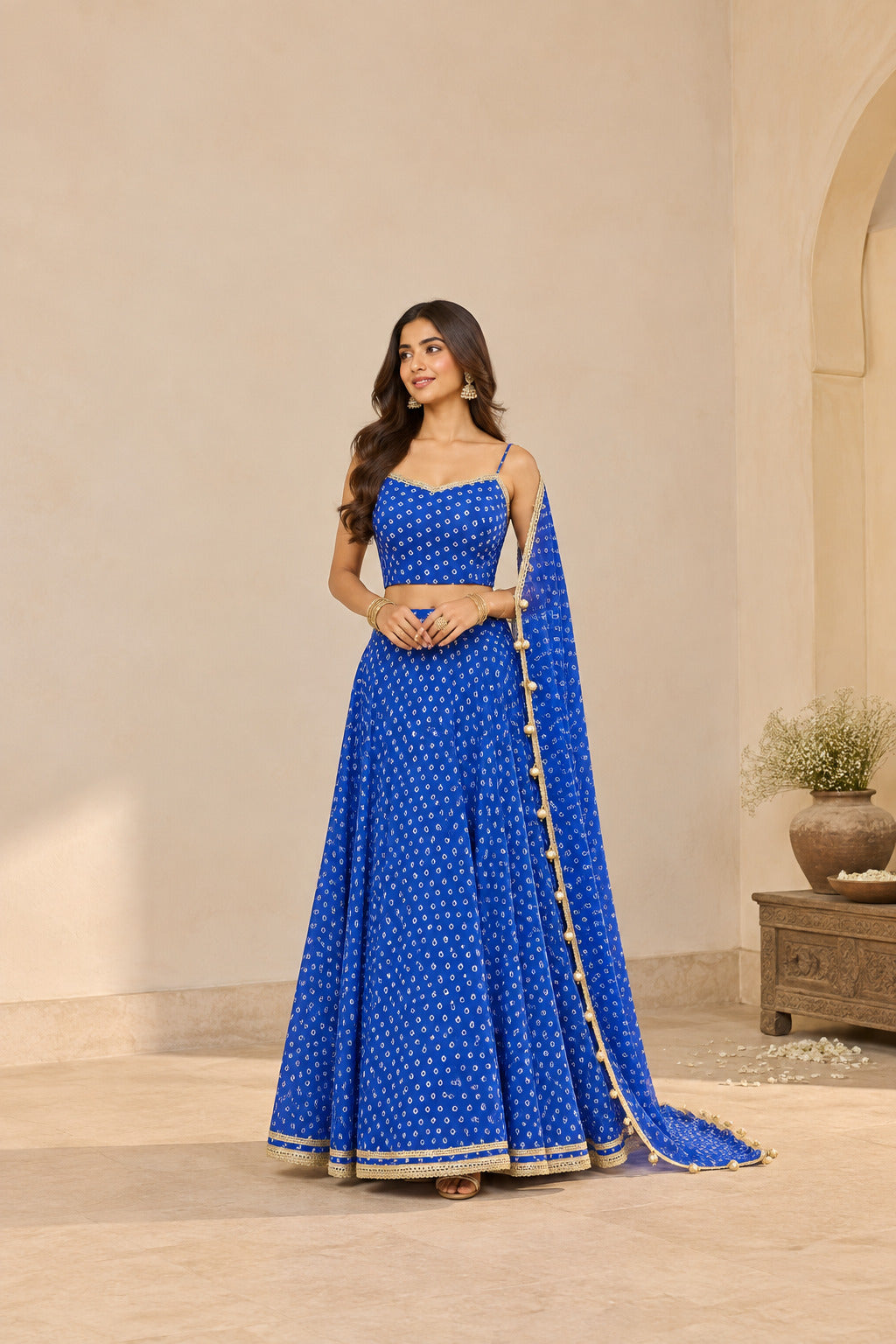 ANSHI BLUE BANDHEJ LEHENGA SET