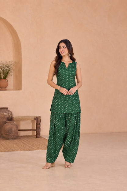RUTU BOTTLE GREEN BANDHEJ FARSHI SET