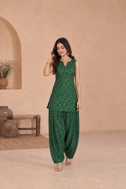 RUTU BOTTLE GREEN BANDHEJ FARSHI SET