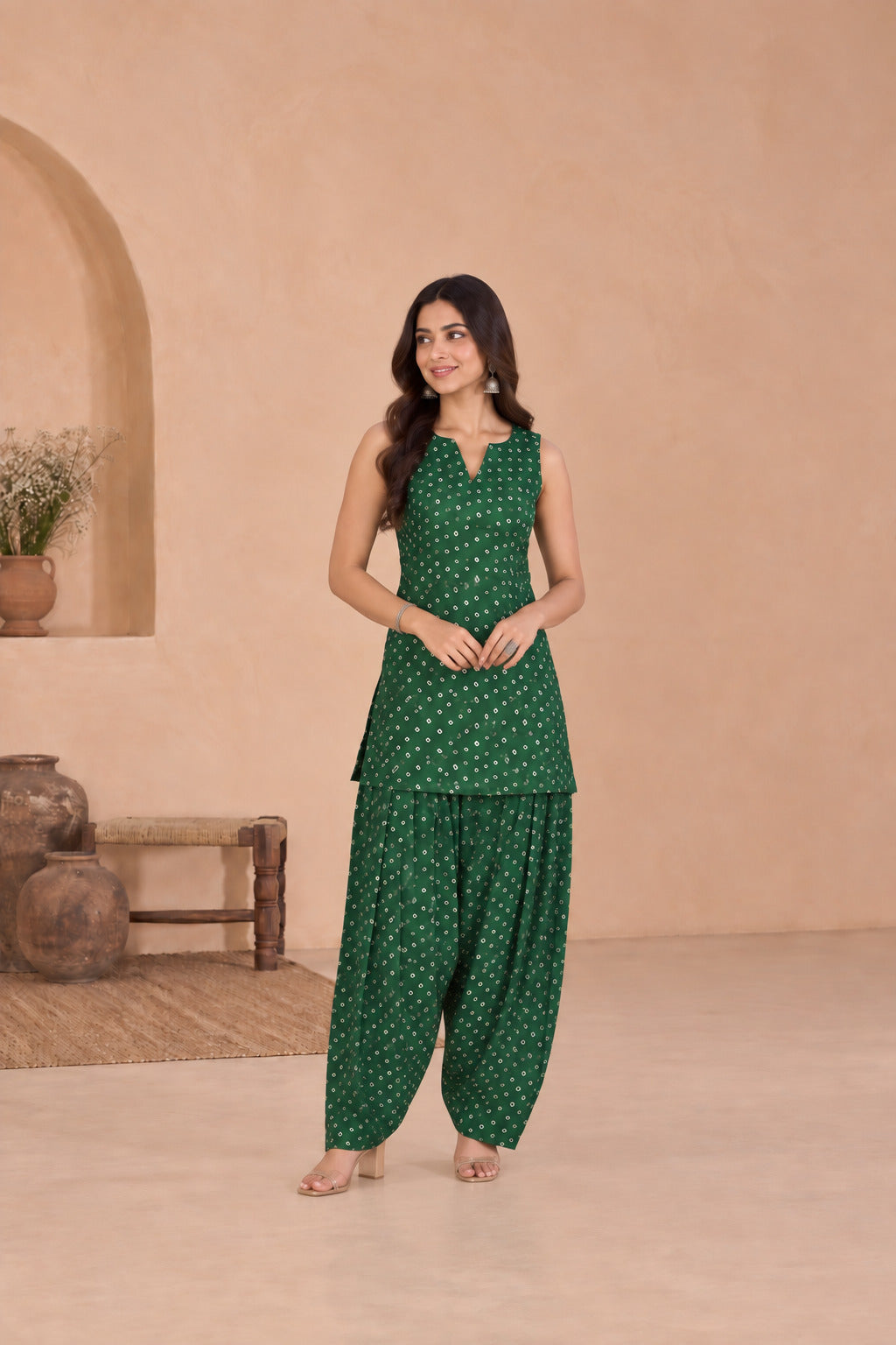 RUTU BOTTLE GREEN BANDHEJ FARSHI SET