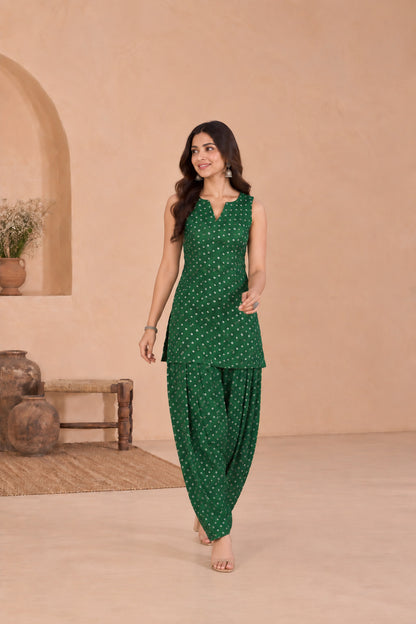 RUTU BOTTLE GREEN BANDHEJ FARSHI SET