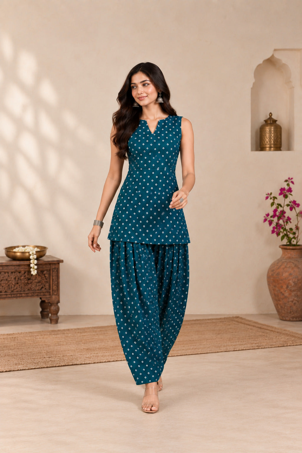 DRITI PEACOCK BLUE BANDHEJ FARSHI SET