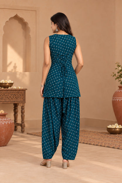 DRITI PEACOCK BLUE BANDHEJ FARSHI SET