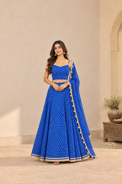 ANSHI BLUE BANDHEJ LEHENGA SET