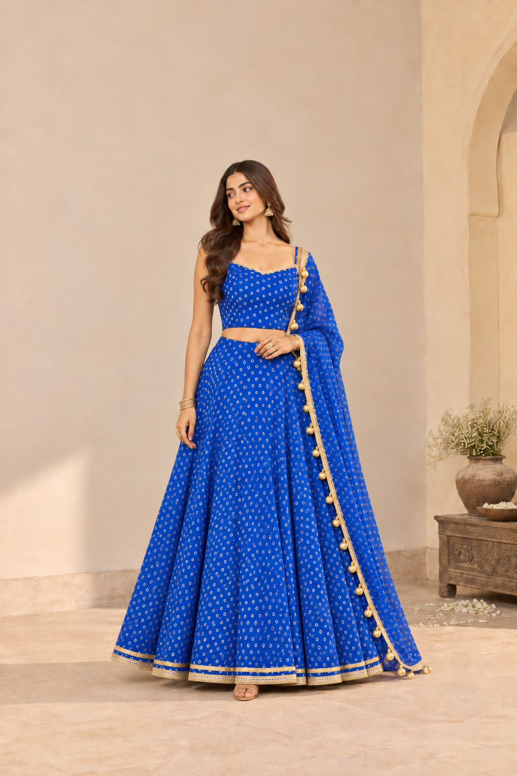 ANSHI BLUE BANDHEJ LEHENGA SET