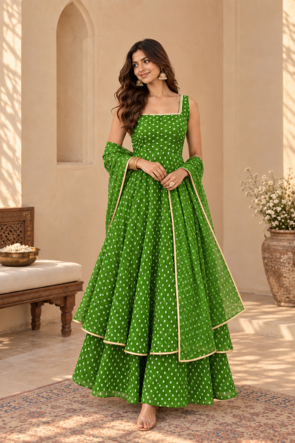 SANIKA GREEN BANDHEJ KURTA SET