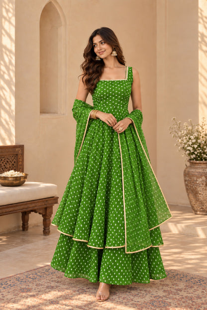 SANIKA GREEN BANDHEJ KURTA SET
