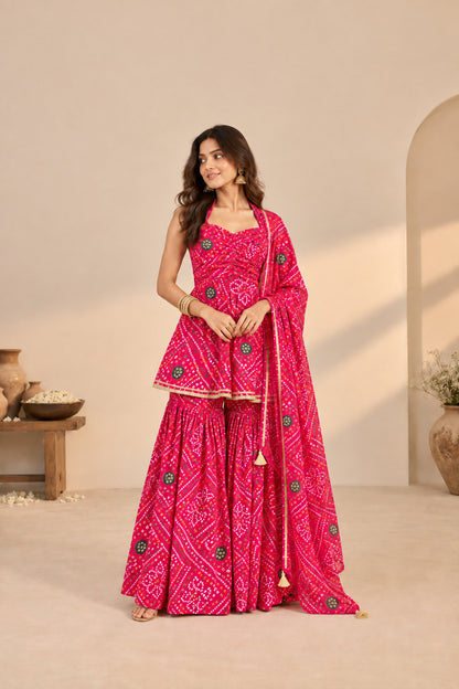 ANUSHKA PINK BANDHEJ SHARARA SET