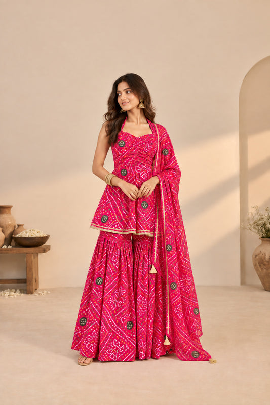 ANUSHKA PINK BANDHEJ SHARARA SET