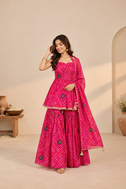 ANUSHKA PINK BANDHEJ SHARARA SET