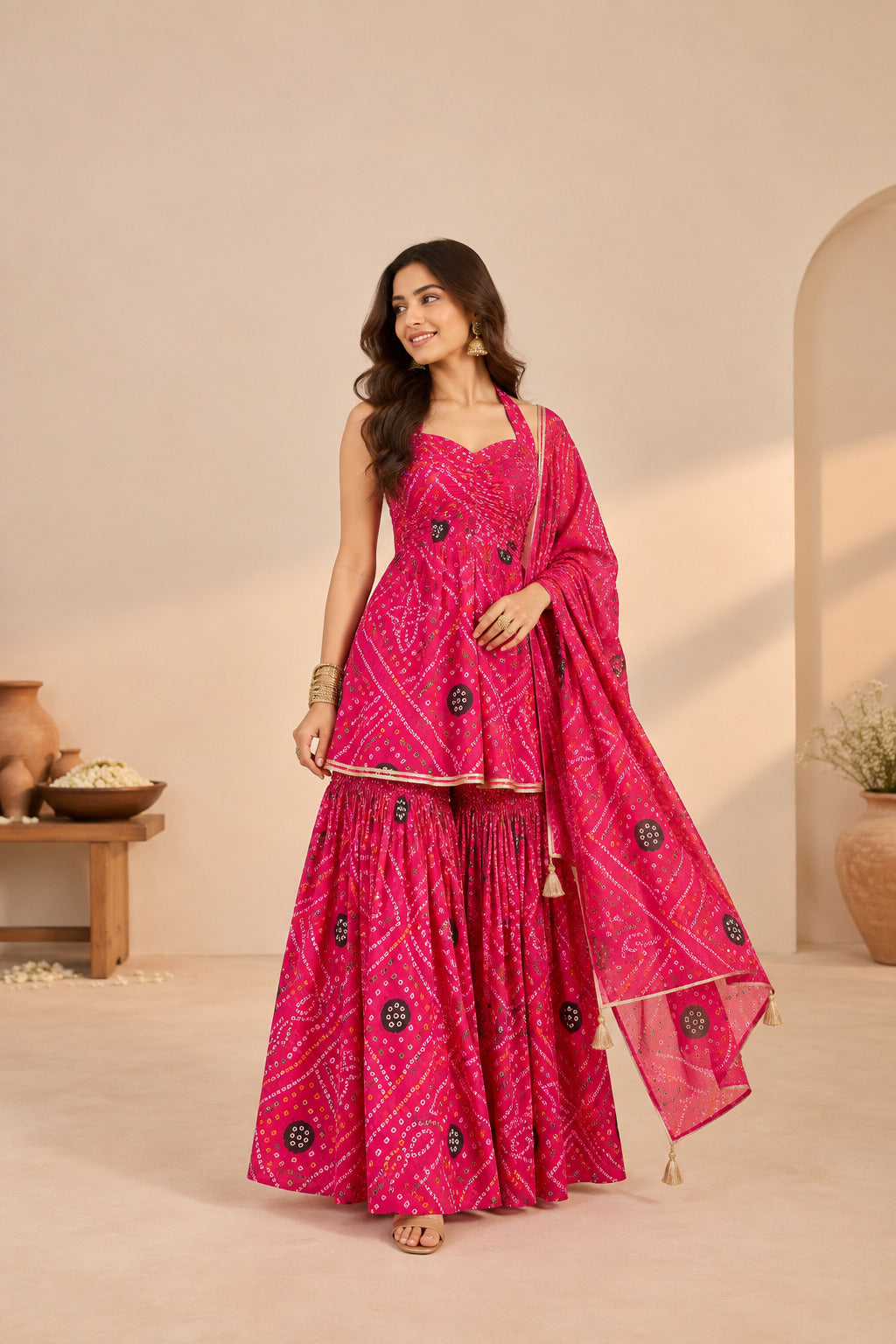 ANUSHKA PINK BANDHEJ SHARARA SET