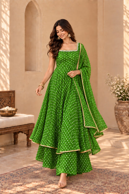 SANIKA GREEN BANDHEJ KURTA SET