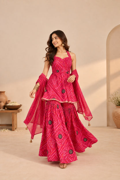 ANUSHKA PINK BANDHEJ SHARARA SET