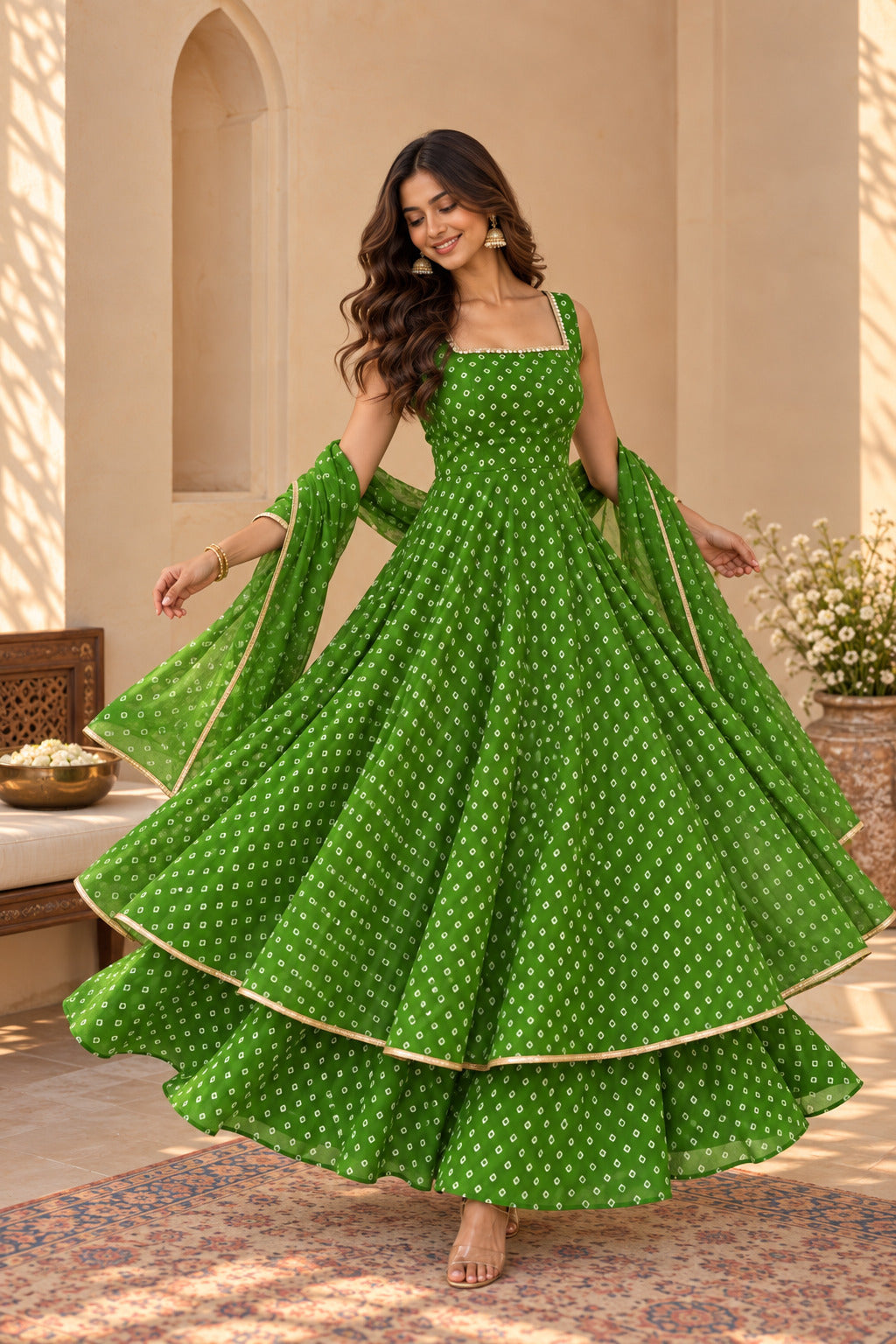 SANIKA GREEN BANDHEJ KURTA SET