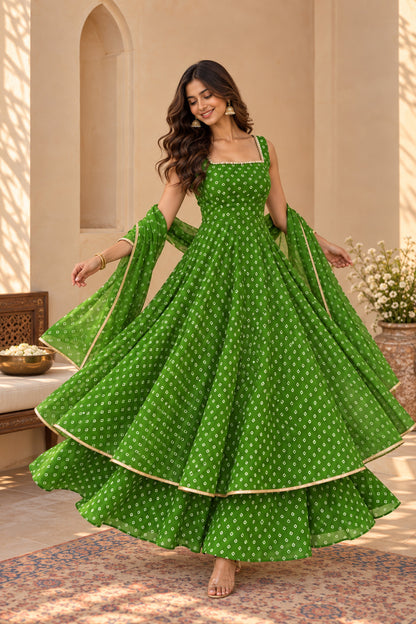 SANIKA GREEN BANDHEJ KURTA SET