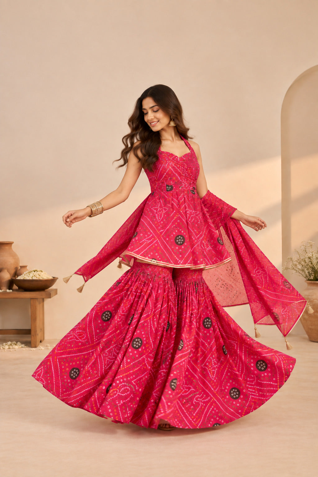 ANUSHKA PINK BANDHEJ SHARARA SET