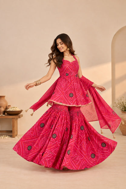 ANUSHKA PINK BANDHEJ SHARARA SET