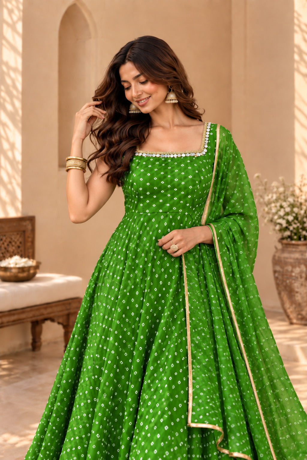 SANIKA GREEN BANDHEJ KURTA SET