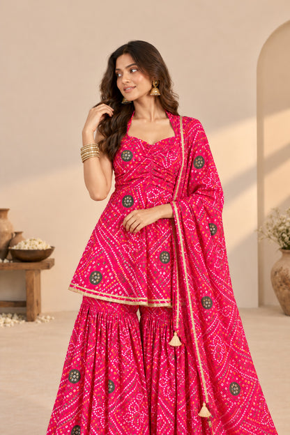 ANUSHKA PINK BANDHEJ SHARARA SET