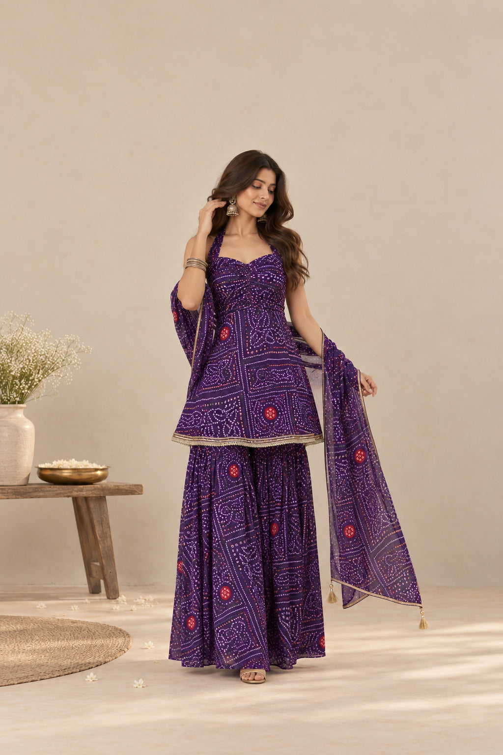NEHAL PURPLE BANDHEJ SHARARA SET