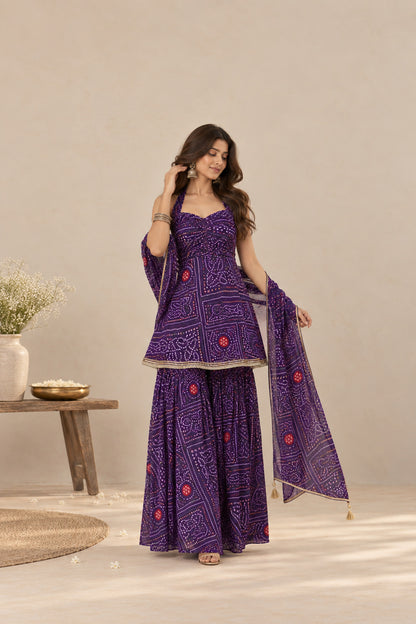 NEHAL PURPLE BANDHEJ SHARARA SET