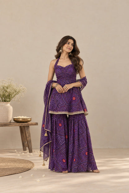 NEHAL PURPLE BANDHEJ SHARARA SET