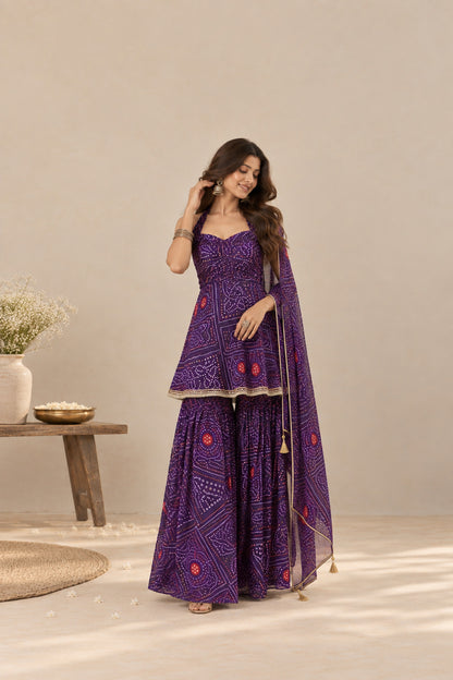 NEHAL PURPLE BANDHEJ SHARARA SET