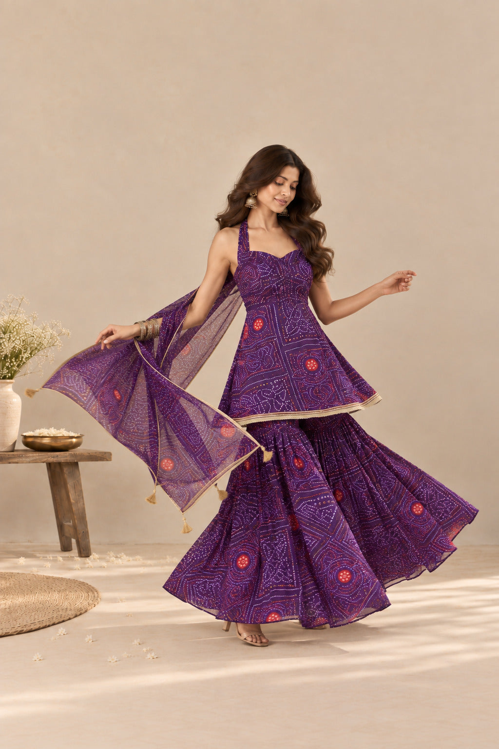 NEHAL PURPLE BANDHEJ SHARARA SET