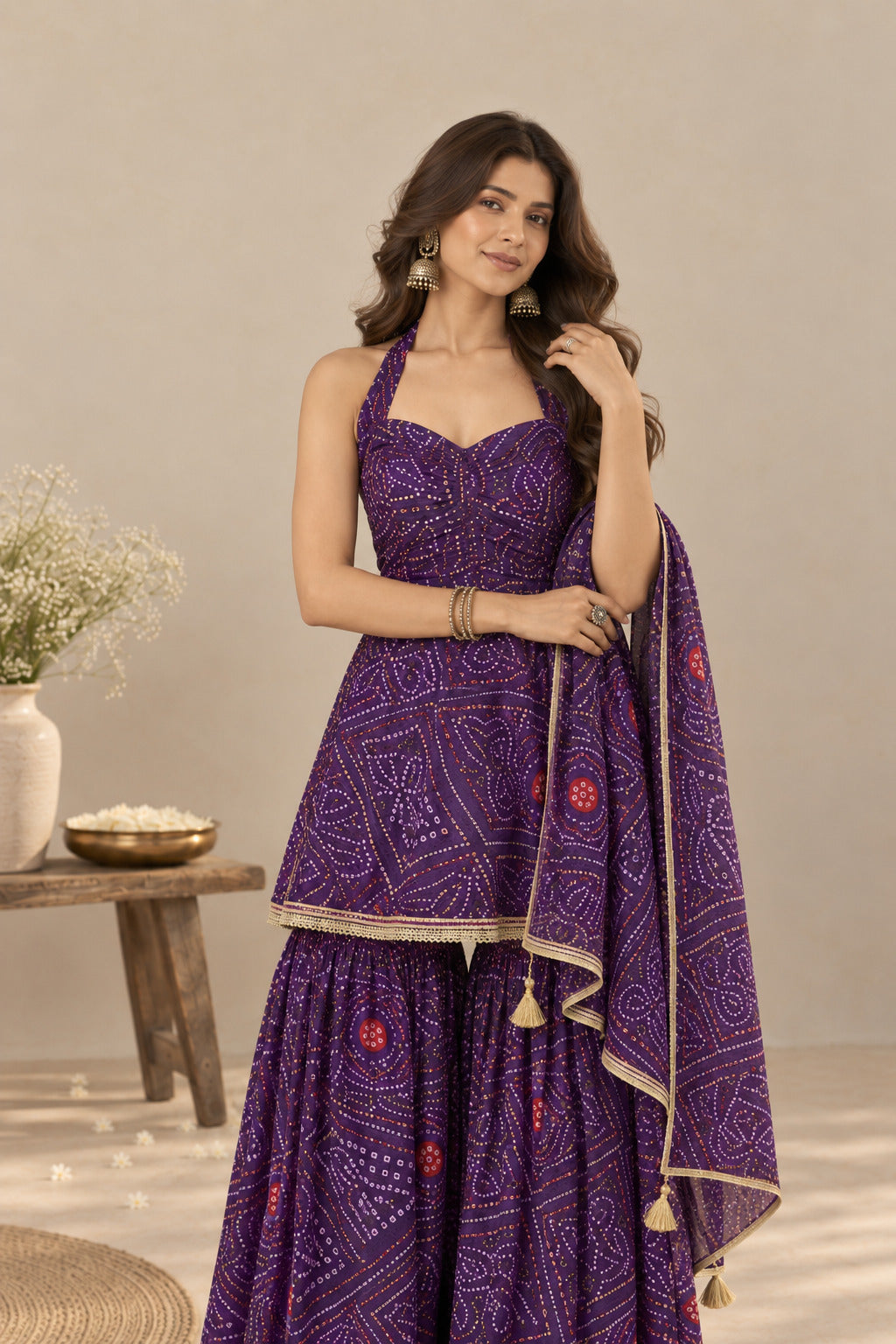 NEHAL PURPLE BANDHEJ SHARARA SET