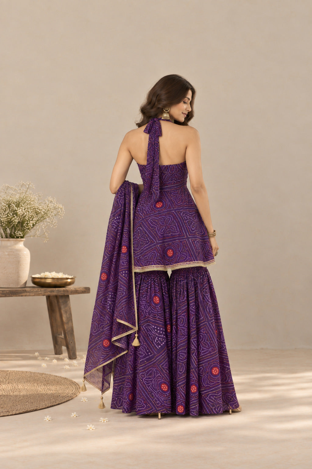 NEHAL PURPLE BANDHEJ SHARARA SET