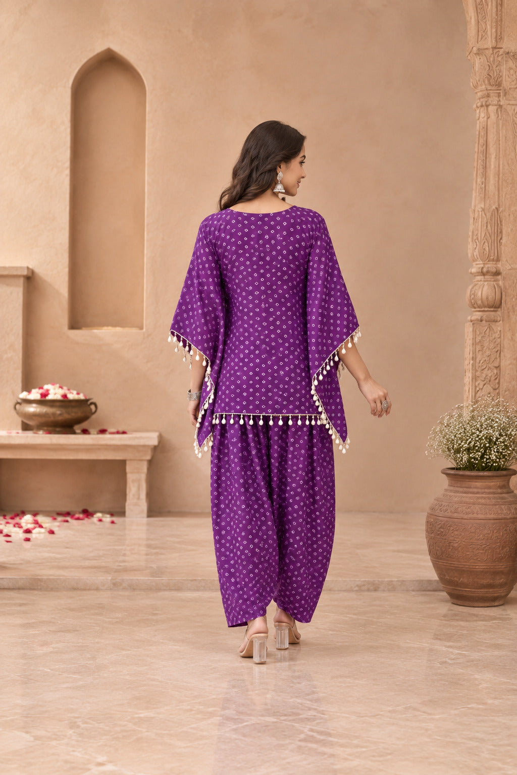 ANJALI PURPLE BANDHEJ KAFTAN FARSHI SET