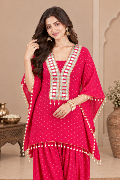 ZAHIRA PINK BANDHEJ KAFTAN FARSHI SET