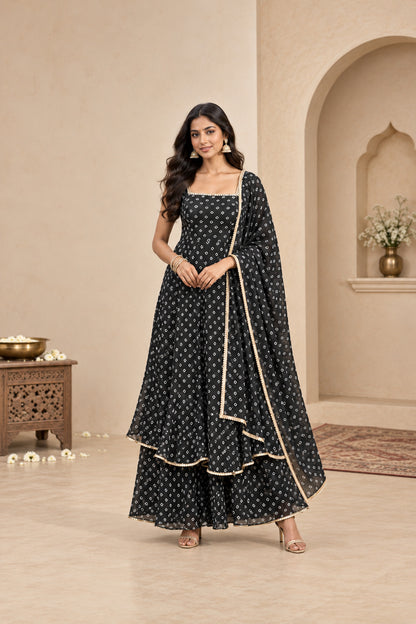 ANEET BLACK BANDHEJ KURTA SET