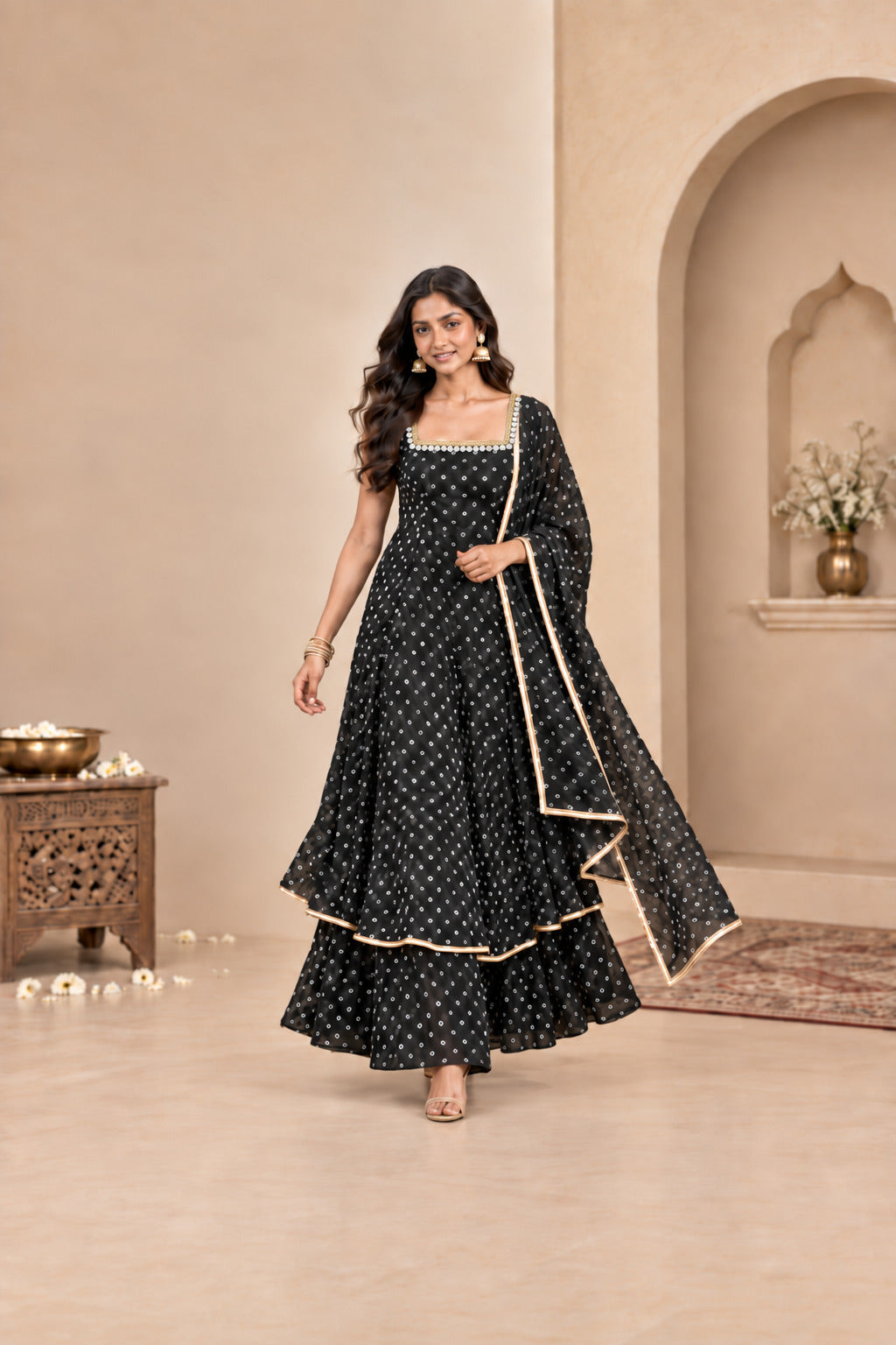 ANEET BLACK BANDHEJ KURTA SET