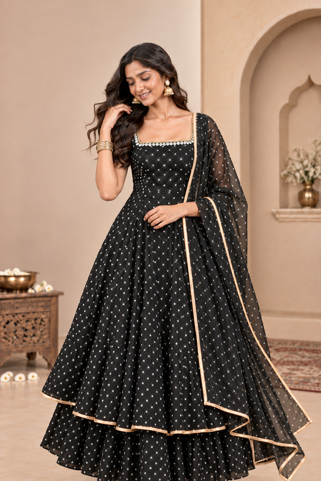 ANEET BLACK BANDHEJ KURTA SET