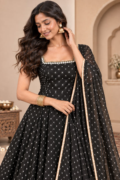 ANEET BLACK BANDHEJ KURTA SET