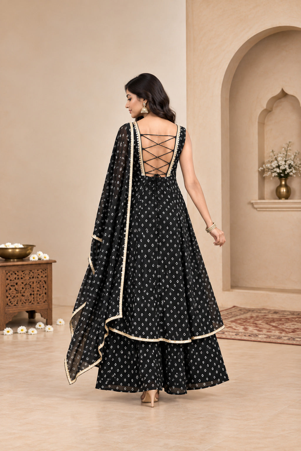 ANEET BLACK BANDHEJ KURTA SET