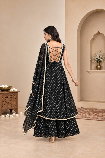 ANEET BLACK BANDHEJ KURTA SET