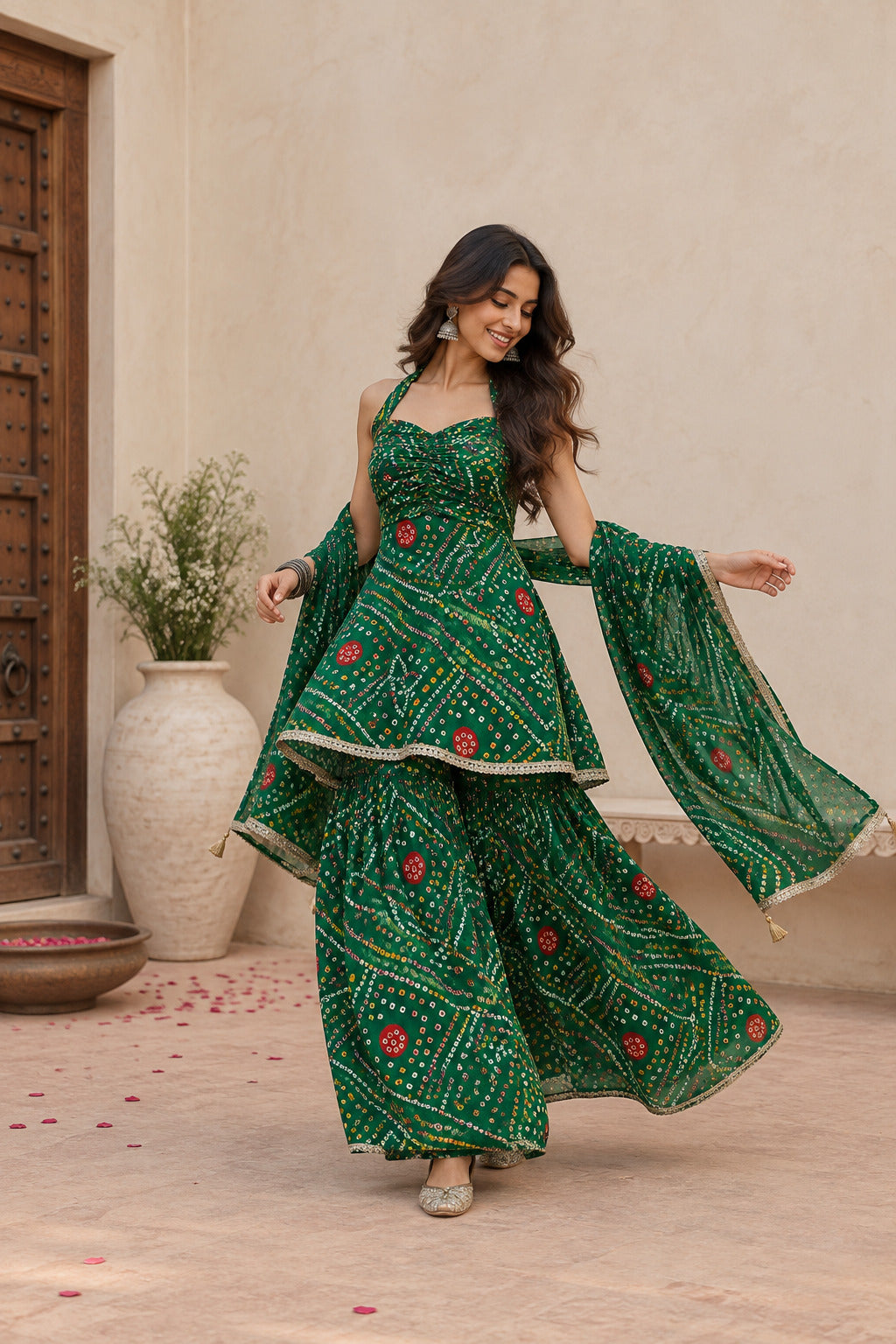 SHUBHI GREEN BANDHEJ SHARARA SET