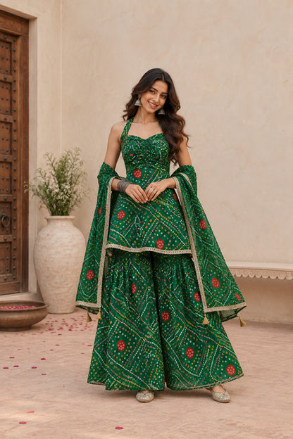 SHUBHI GREEN BANDHEJ SHARARA SET