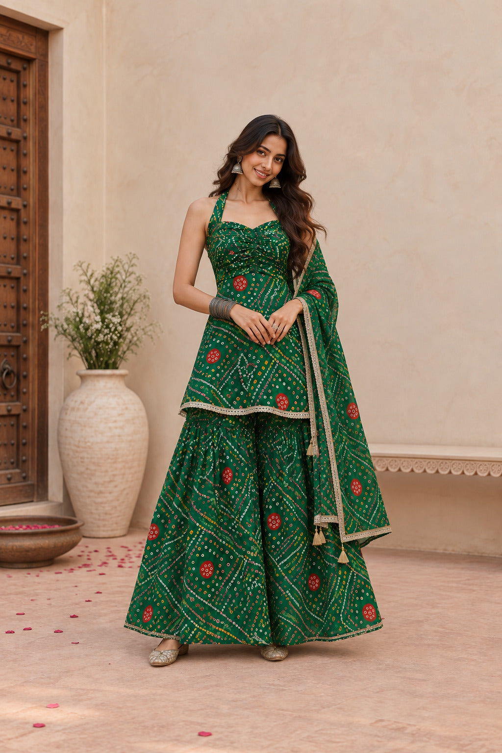 SHUBHI GREEN BANDHEJ SHARARA SET