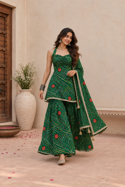 SHUBHI GREEN BANDHEJ SHARARA SET