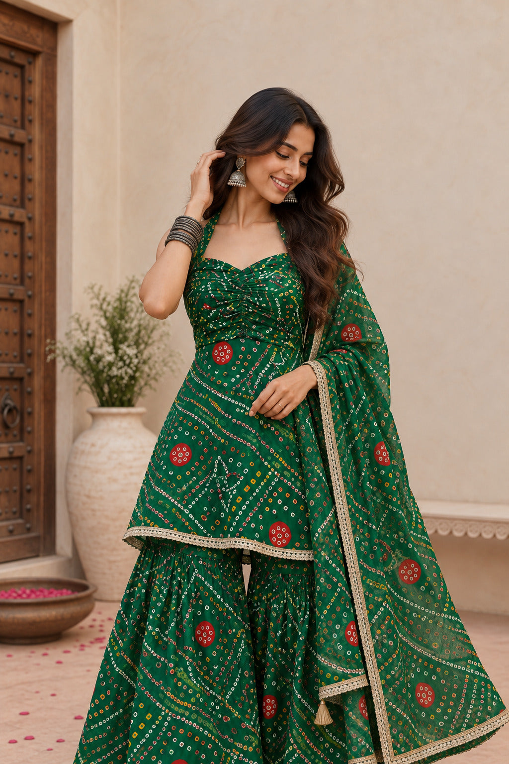 SHUBHI GREEN BANDHEJ SHARARA SET