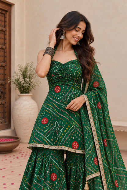 SHUBHI GREEN BANDHEJ SHARARA SET