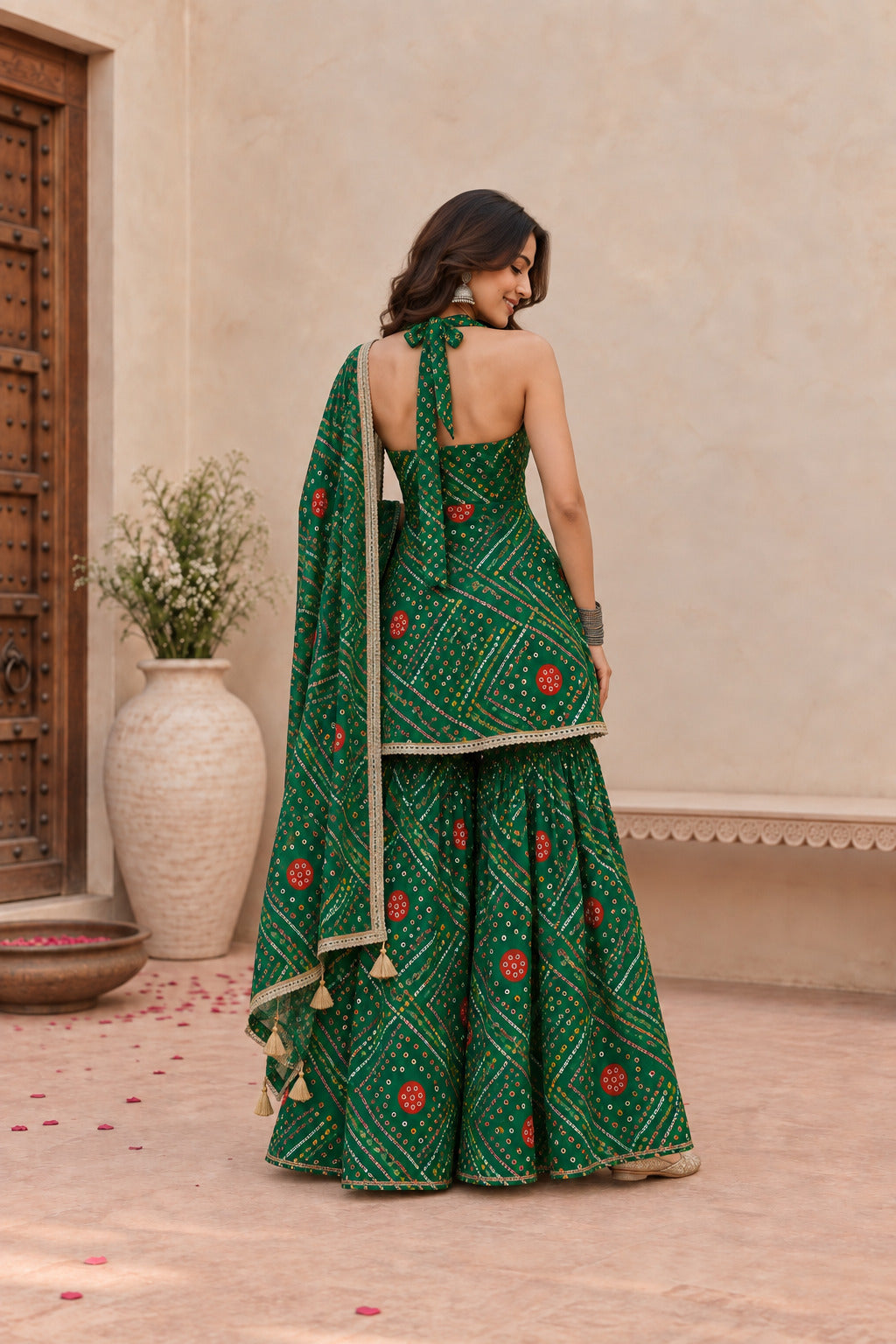 SHUBHI GREEN BANDHEJ SHARARA SET