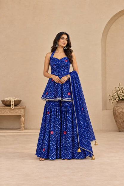PALAK BLUE BANDHEJ SHARARA SET